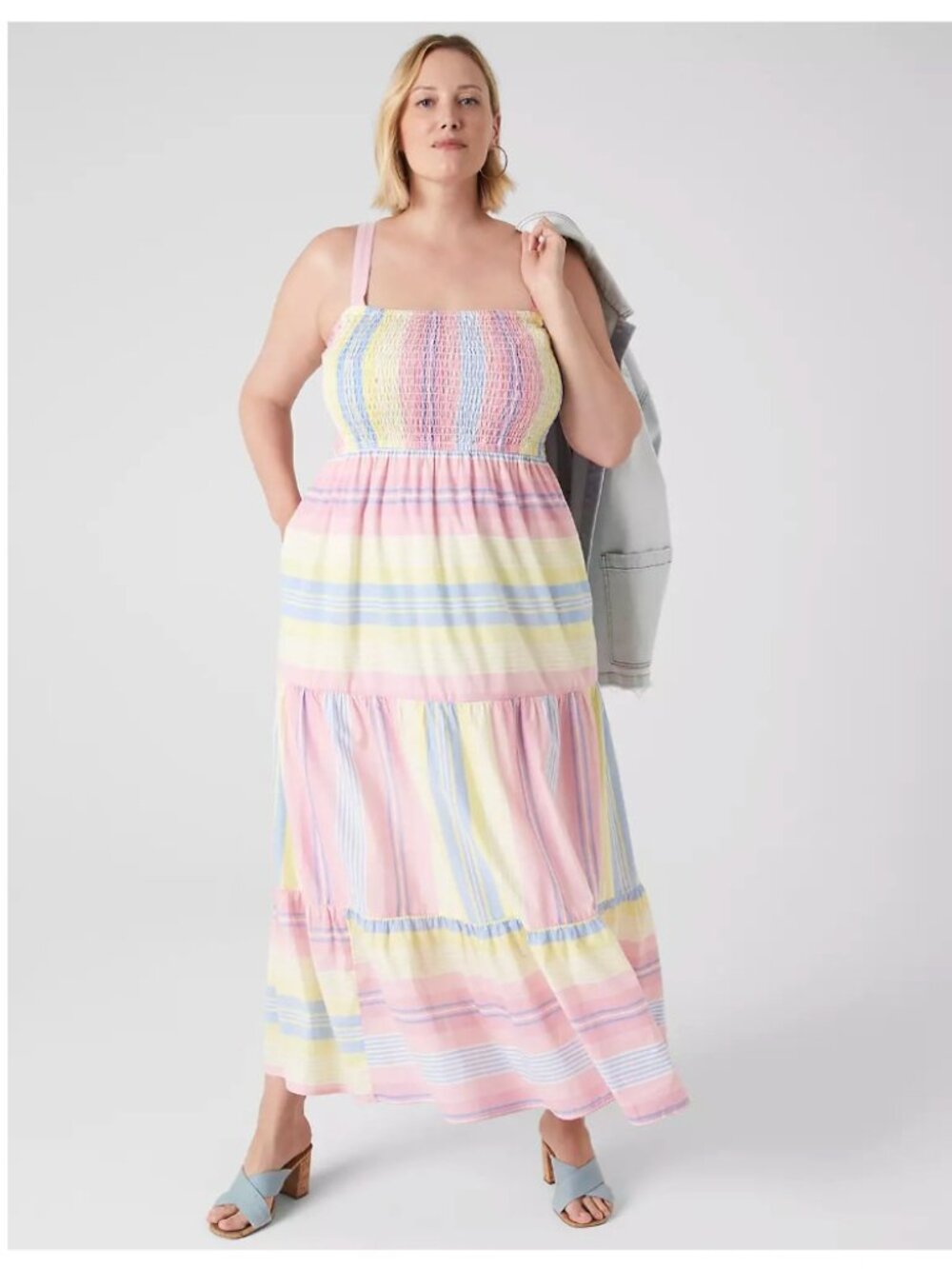 Lane Bryant Sleeveless Tie Strap Smocked Maxi Dress Striped Women's Size 18/20